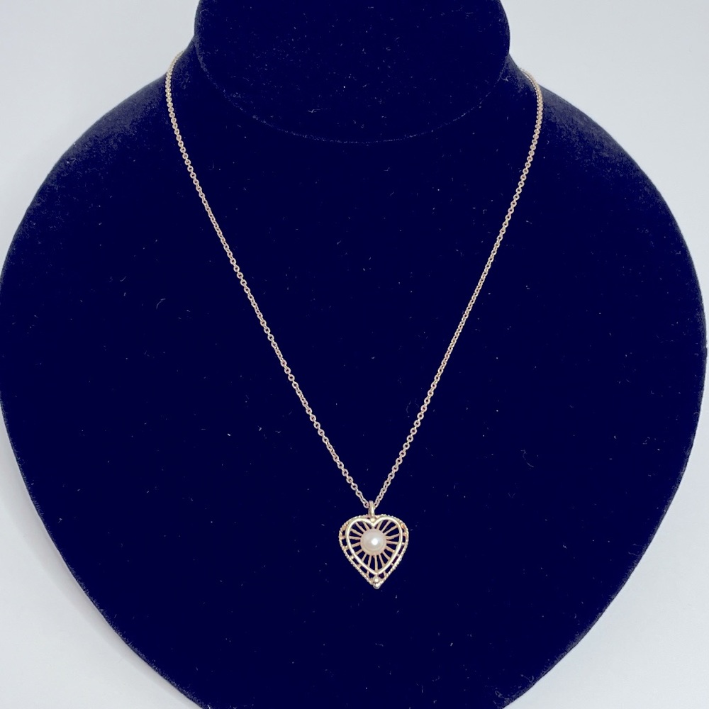 12K Gold Heart & Pearl Necklace